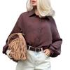 Women S Loose Lantern Long Sleeve Shirt Lapel Button Thin Sun Protection Cardigan