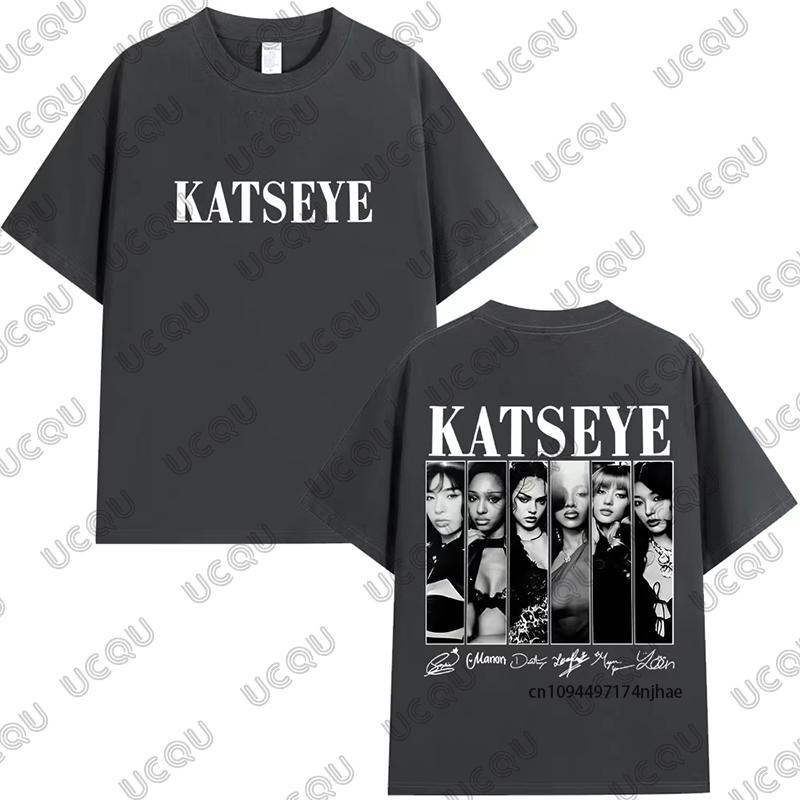 2026 New Vintage Korean Style Katseye Graphic Cotton WoUnisex Tshirt Summer Casual Kpop Streetwear Tees Oversized Unisex Tops