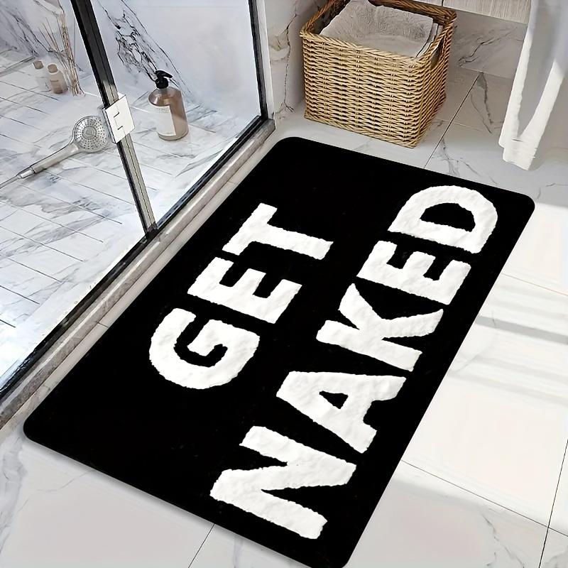 Soft Bath Mat – Cute Black & White Lettered Bathroom Rug, Fun and Adorable for Apartment Decor, Nude Color with White Alphabet