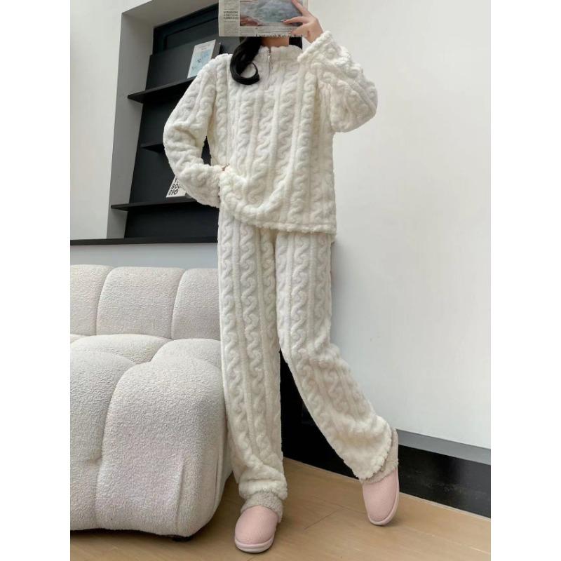 Podzimní a zimní Twist Zipper Couple Plus Sametové tlusté korálové fleecové pyžamo Velké teplé Žakárové Cardigan Domácí služba