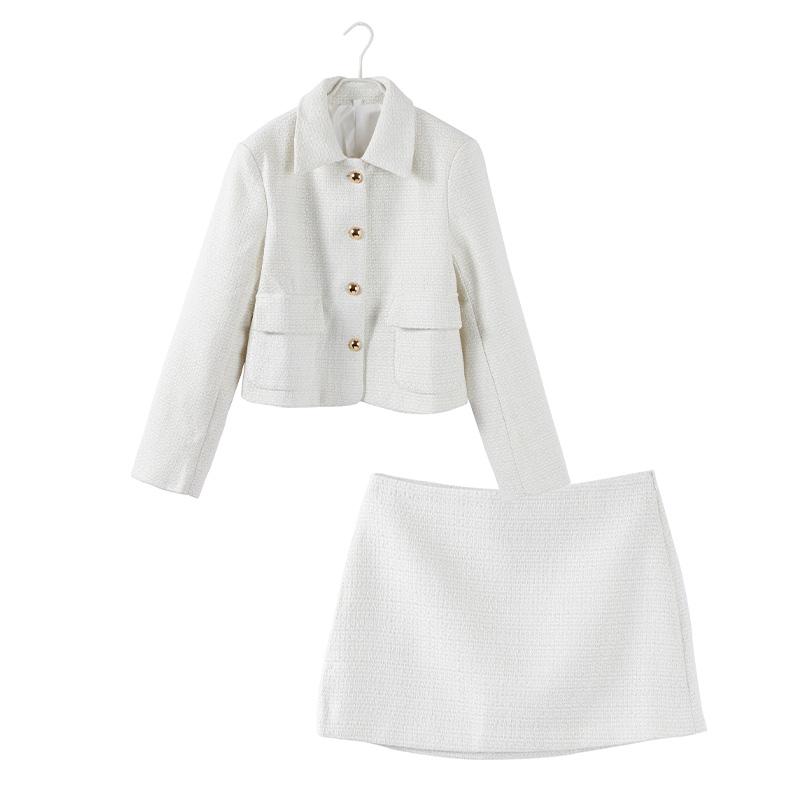 

Элегантные женские костюмы с юбкой, однобортное пальто с узкими лацканами и карманами, с высокой талией, короткие юбки А-силуэта, комплекты из двух предметов, рабочая одежда для поездок на работу и обратно M бежевый