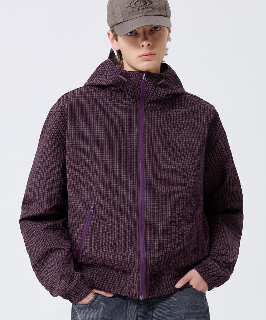 TRILLION Check Pattern Hooded Zip-Up Windbreaker_3Color