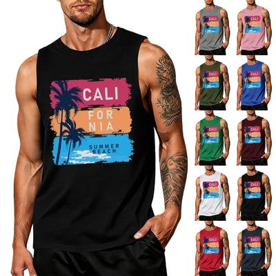 Herren Ärmelloses Tanktop Sommer Stranddruck Rundhalsausschnitt Lockerer Schnitt Freizeit Muskelshirt