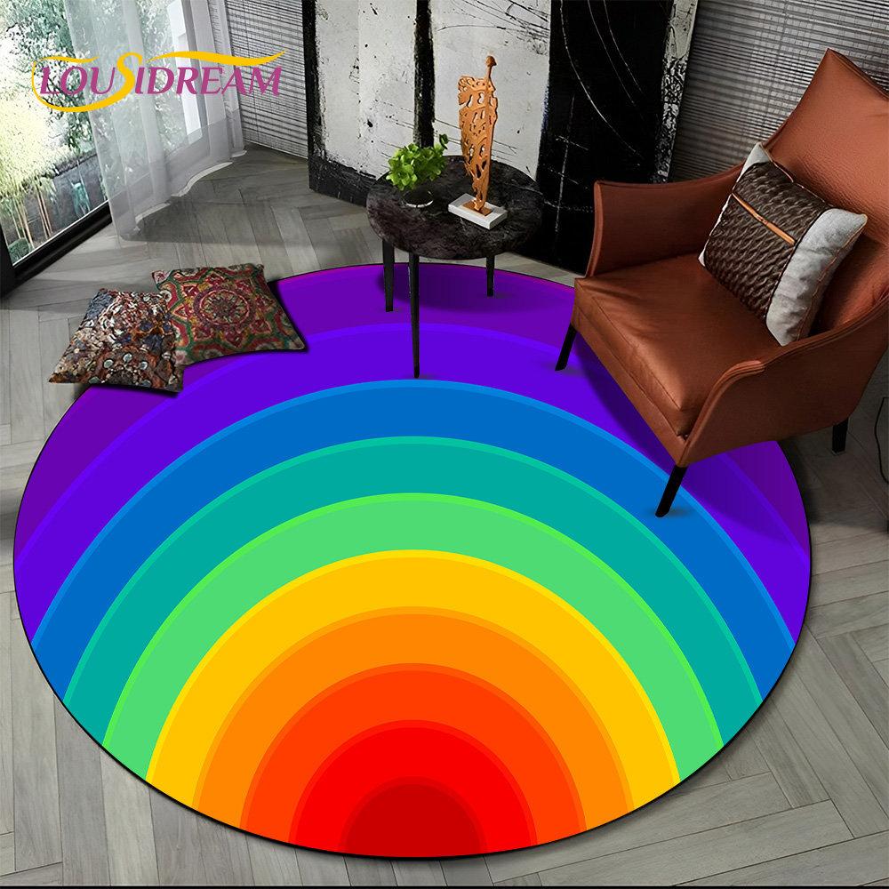 Runder Teppich mit chromatischer Farbtäuschung in Regenbogenfarben, Teppich für Wohnzimmer, Schlafzimmer, Sofa, Spielzimmer, Dekoration, rutschfeste Bodenmatte für Kinder
