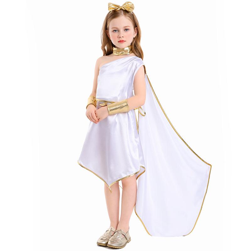 Kids Girls Greek Mythological Goddess of Freedom Statue of Liberty Dress Children Halloween Cosplay Costumes Kindergarten Performance Role Play Outfit