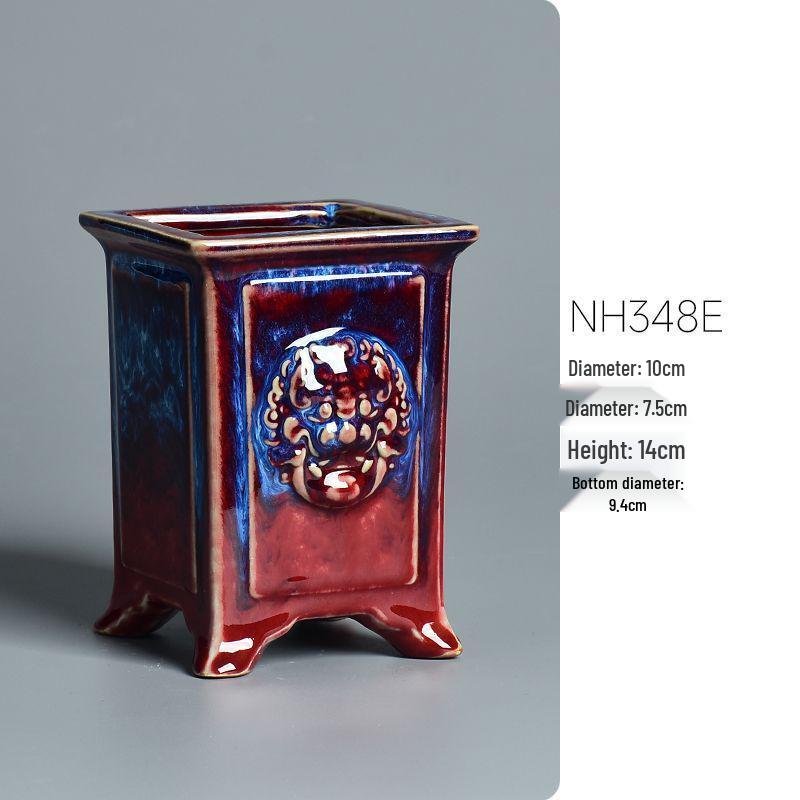 Ceramic Square Bonsai Flower Pot - Large High-Angle, Creative Chinese Style for Green Plants and Orchids