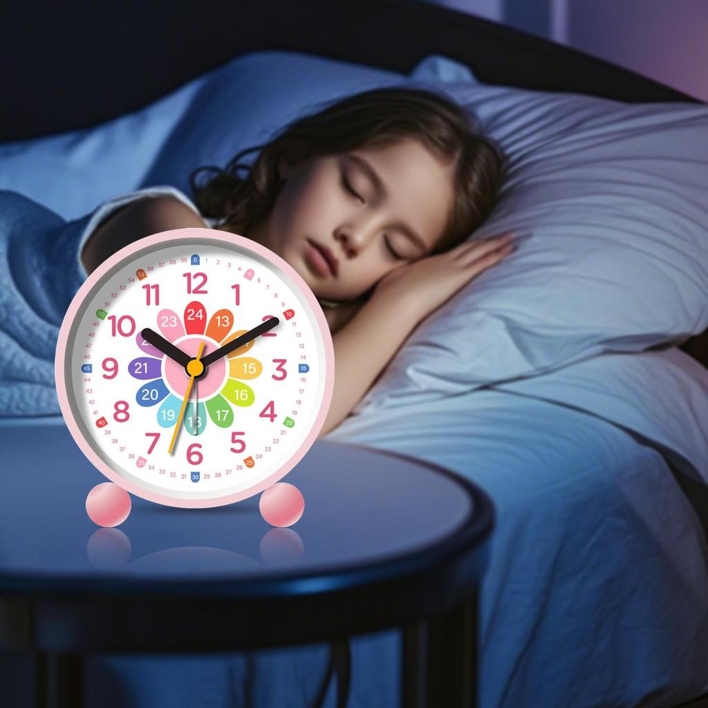 Sunshine Smile Kinder Schuleintritt, Anfänger-Wecker, Kinderwecker mit Nachtlicht, geräuschloser analoger Kinderwecker
