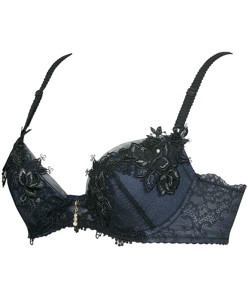 Lesiage PB2510 Charcoal Size B70 to Japanese size Wing/Wacoal Bra, 3/4 Cup, Gray, Women's, (equivalent M)