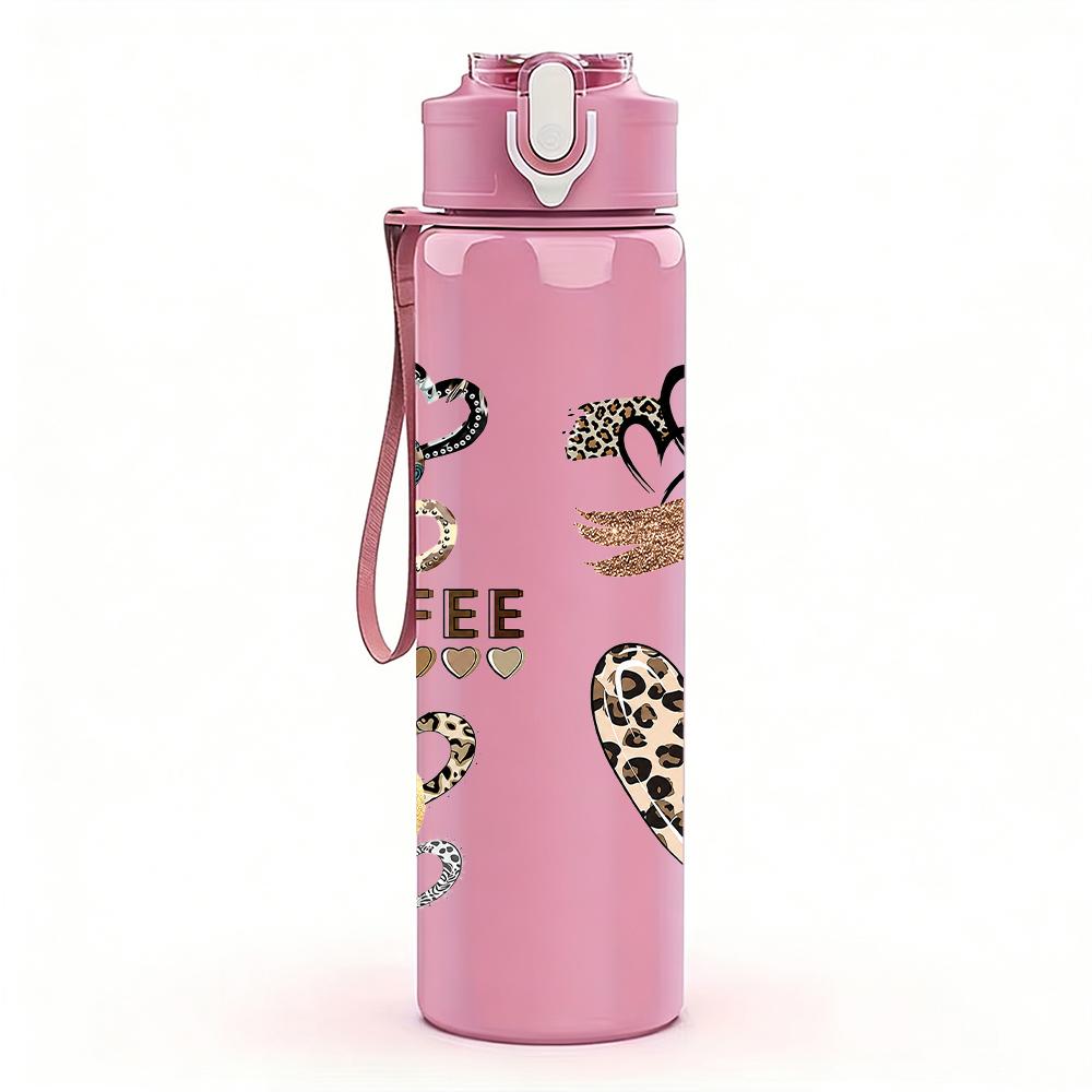 1PC Coffee Cup Heart Collage Graphic,750ml Color Plastic Sports Water Bottle,Leakproof Flip Straw Lid,Suitable for Sports Office Home Use
