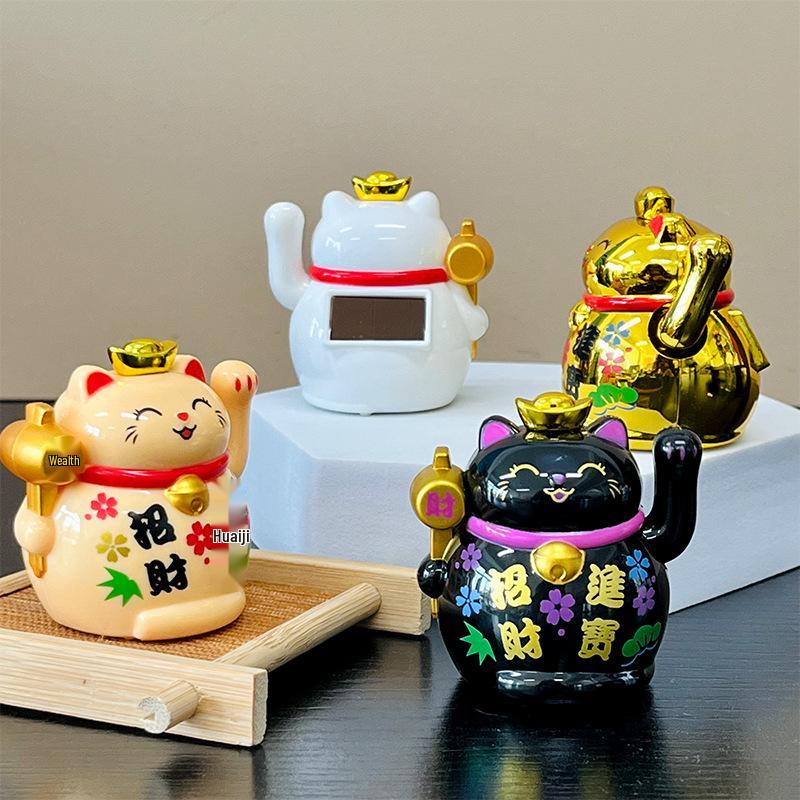 Solar-Powered Mini Maneki Neko: Cute Desktop Ornament & Housewarming Gift
