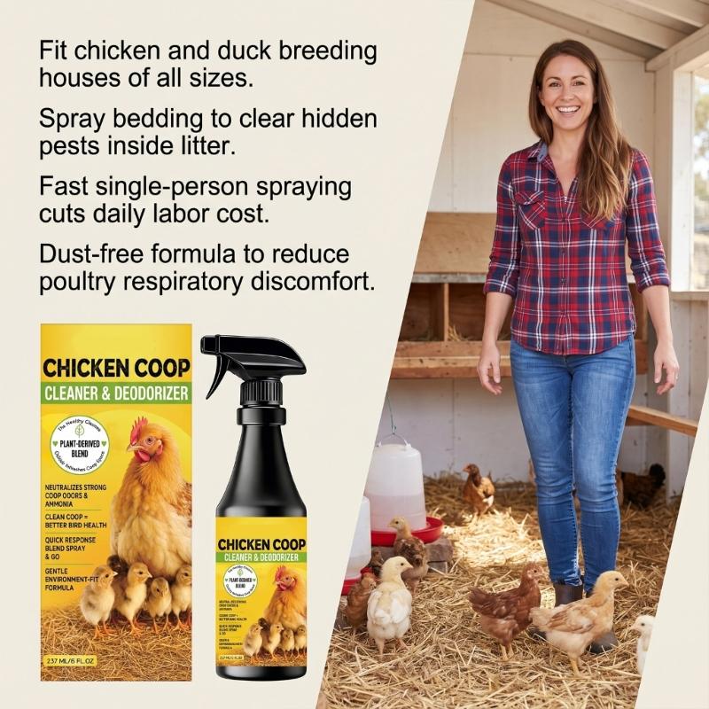 Chicken Habitat Cleaning Liquid with Focused Pump Application, 237 Milliliter Cleaner and Deodorizer for Ground Portions, Boundaries, and Nearby