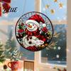 Christmas Window Decorations Acrylic Hanging Decor 2D Holographic Stained Glass Art Vintage Style Holiday Ornament with Metal Chain Double-sided