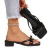 Summer Women's Soft Fairy Style Bowknot Open Toe Square Head Low Heel Slip On Sandals Casual Outdoor Footwear