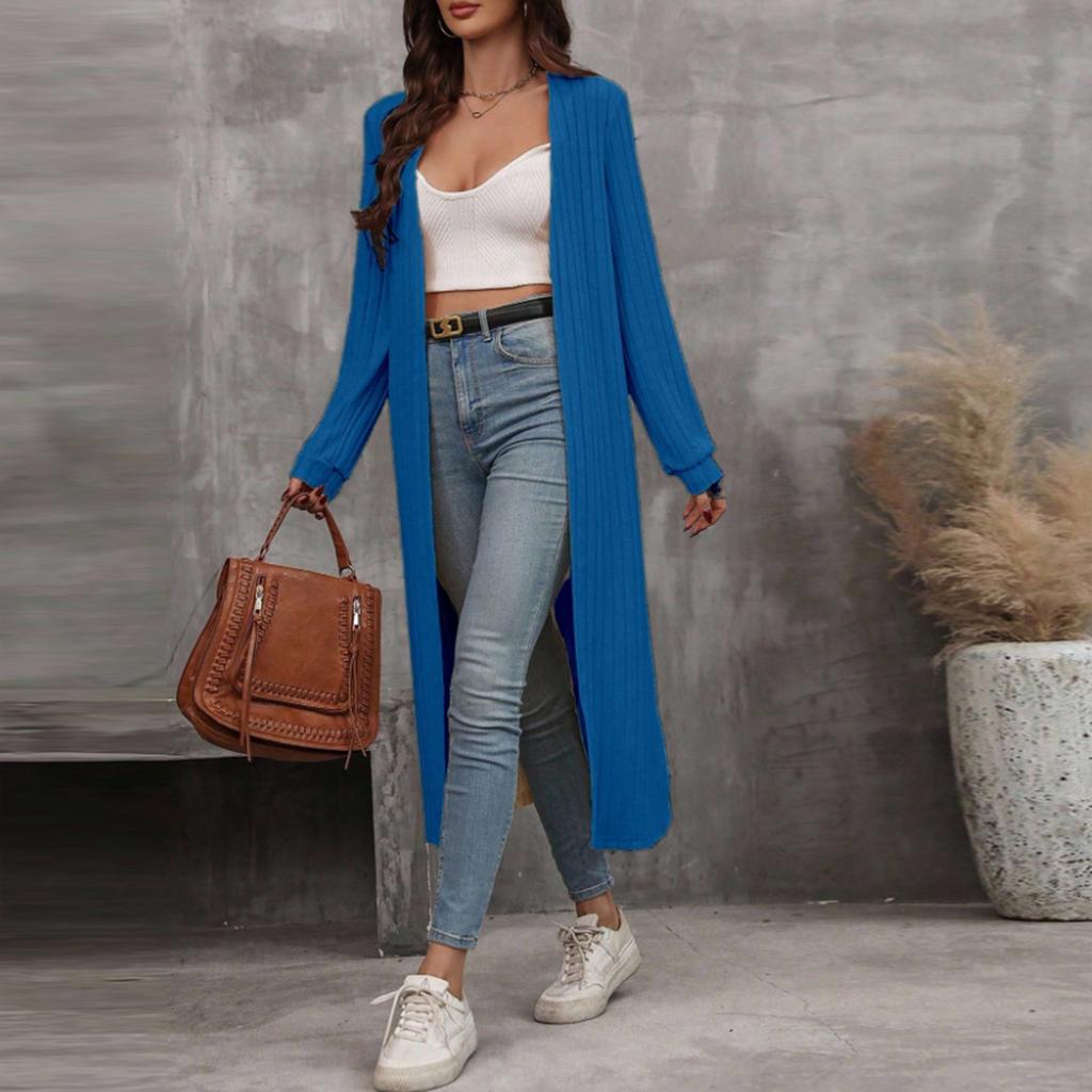 Women's Casual Fashion Solid Color Long Cardigan Jacket