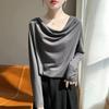 Elegant French One-Shoulder Knit Sweater - Women's Autumn/Winter Loose Collar, Warm and Stylish