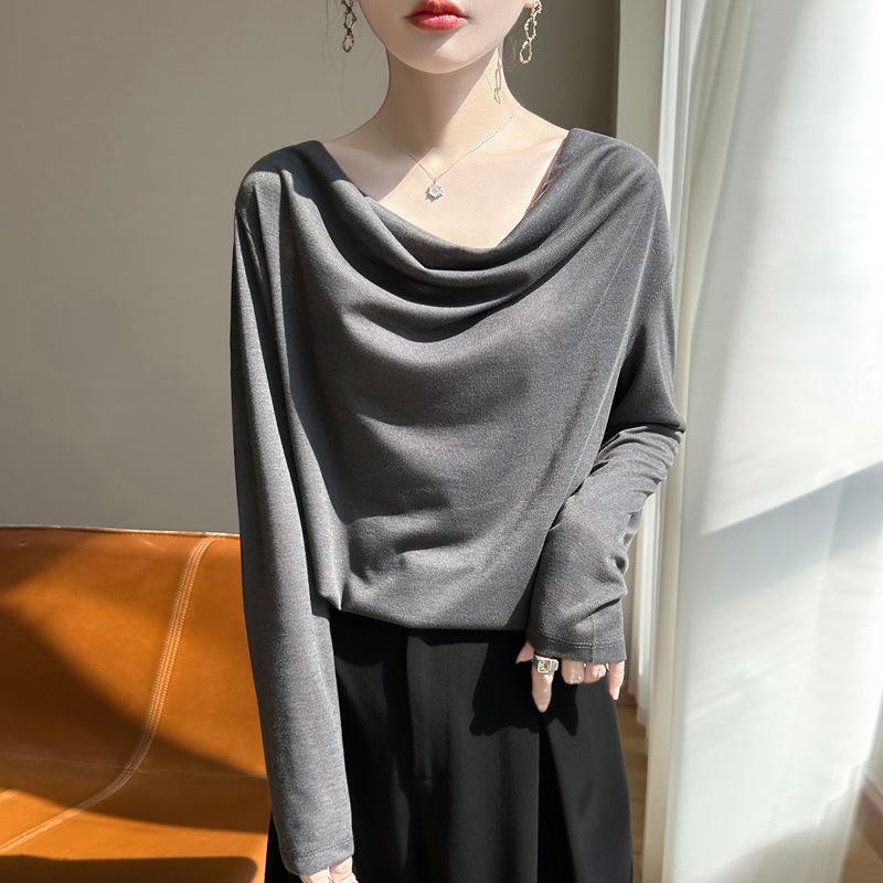Elegant French One-Shoulder Knit Sweater - Women's Autumn/Winter Loose Collar, Warm and Stylish