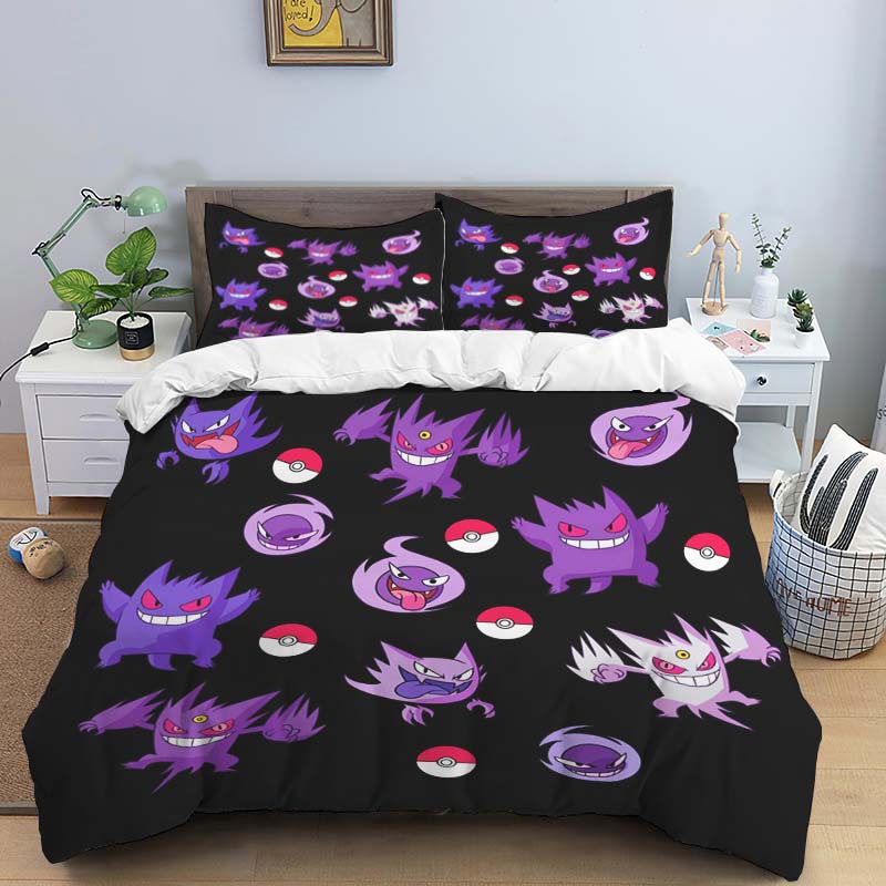 New 2026 Gengar-themed Duvet and Pillowcases – Suitable for Single, Double, King, and Queen Beds.
