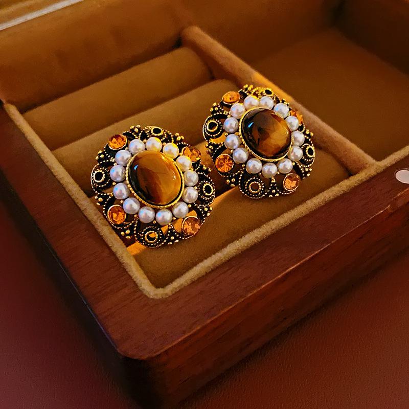 Baroque Style Zircon Earrings,Ornate Filigree Gemstone Earrings,Vintage Gemstone Drop Earrings,