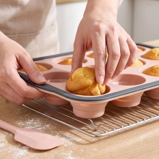 Cupcake Maker Mold Silicone Muffin Pan for Baking, 6/12-Cavity Easy Release Cake Flexible Baking Cups Mold, Food Grade Nonstick Kitchen