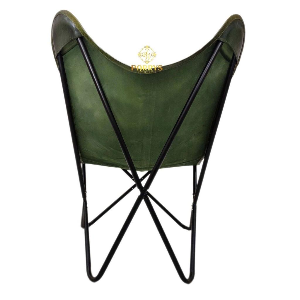 Butterfly Chair - Genuine Green Leather Handmade Openable Office Chair