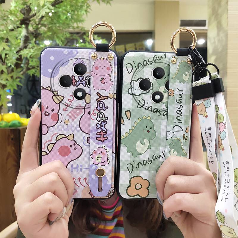 Back Cover Waterproof Phone Case For OPPO Reno12F 5G Silicone Wristband Ring Cartoon Shockproof Anti-knock Wrist Strap