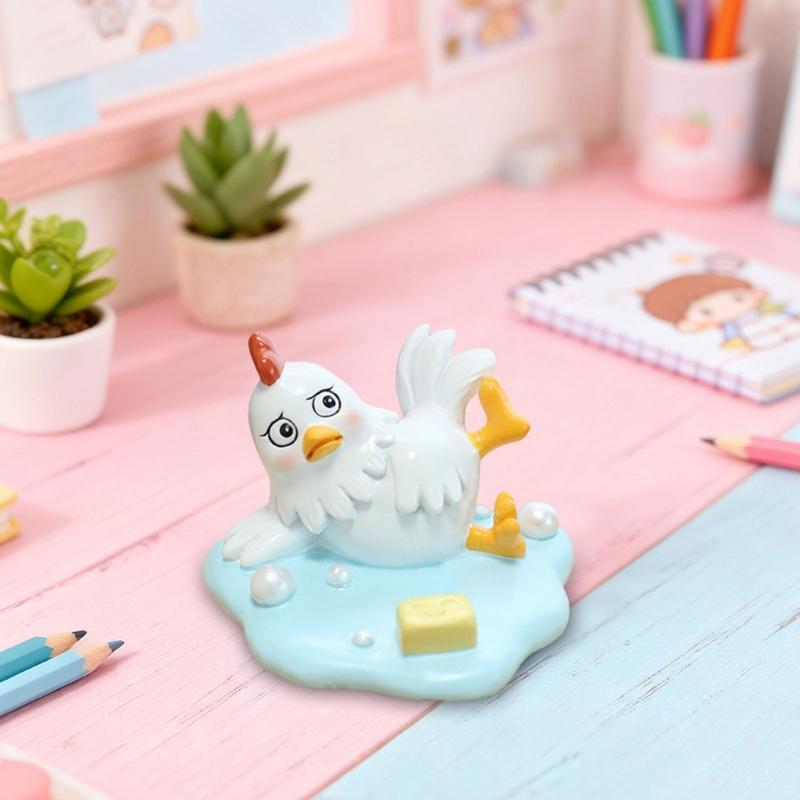 Funny Resin Slipping Chicken Figure Phone Stand Desk Decors Humorous Ornament Gift for Friend Family Birthday Holiday