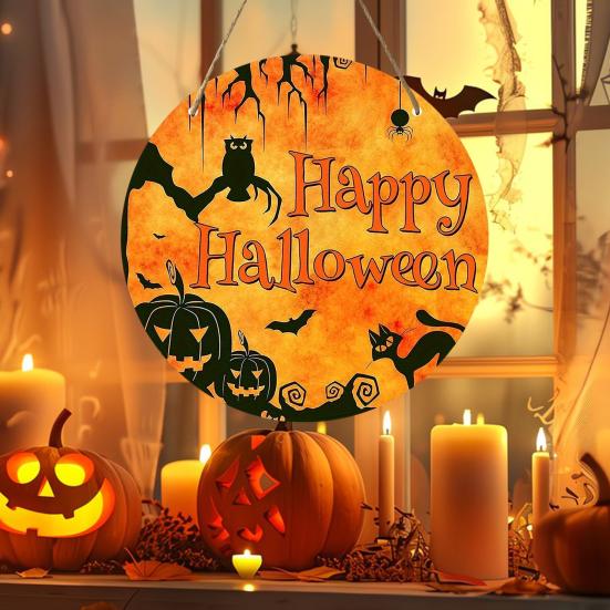 Halloweenská cedule na vchodové dveře Halloweenský věnec Dřevěná závěsná cedule Boo Duch Dýně Čarodějnice Vítejte Cedule na okno Nástěnná dekorace