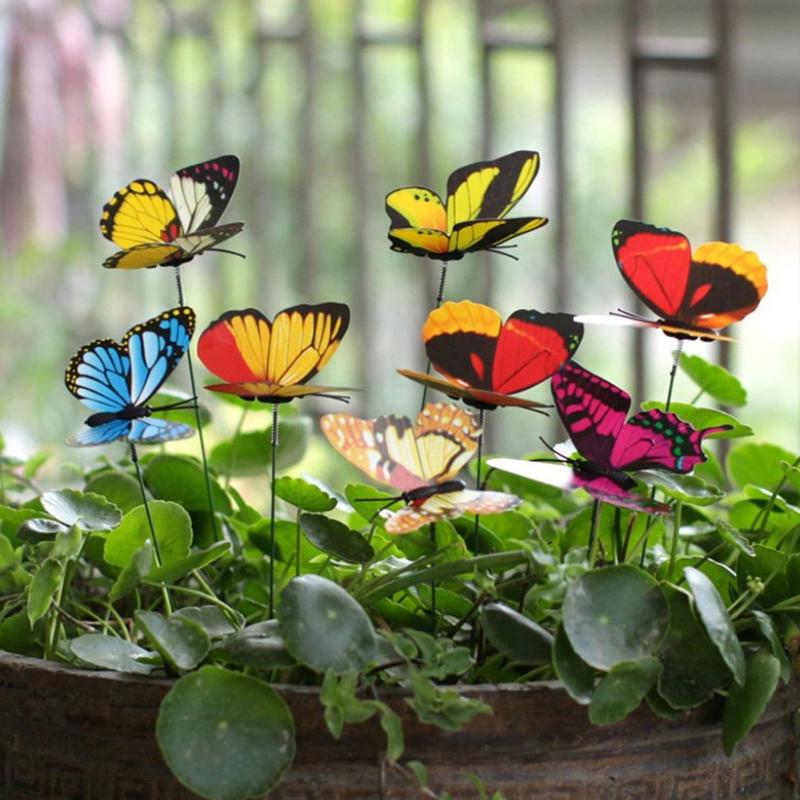 15Pcs/Lot Artificial Simulation Butterfly Stakes Garden Outdoor Decorations