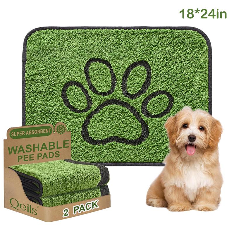 Omyvatelné podložky na čůrání pro psy, 2 kusy Super absorpční opakovaně použitelné podložky pro štěňata se zelenou dlouhou vlnou pro nácvik venčení, na podlahu, na pohovku