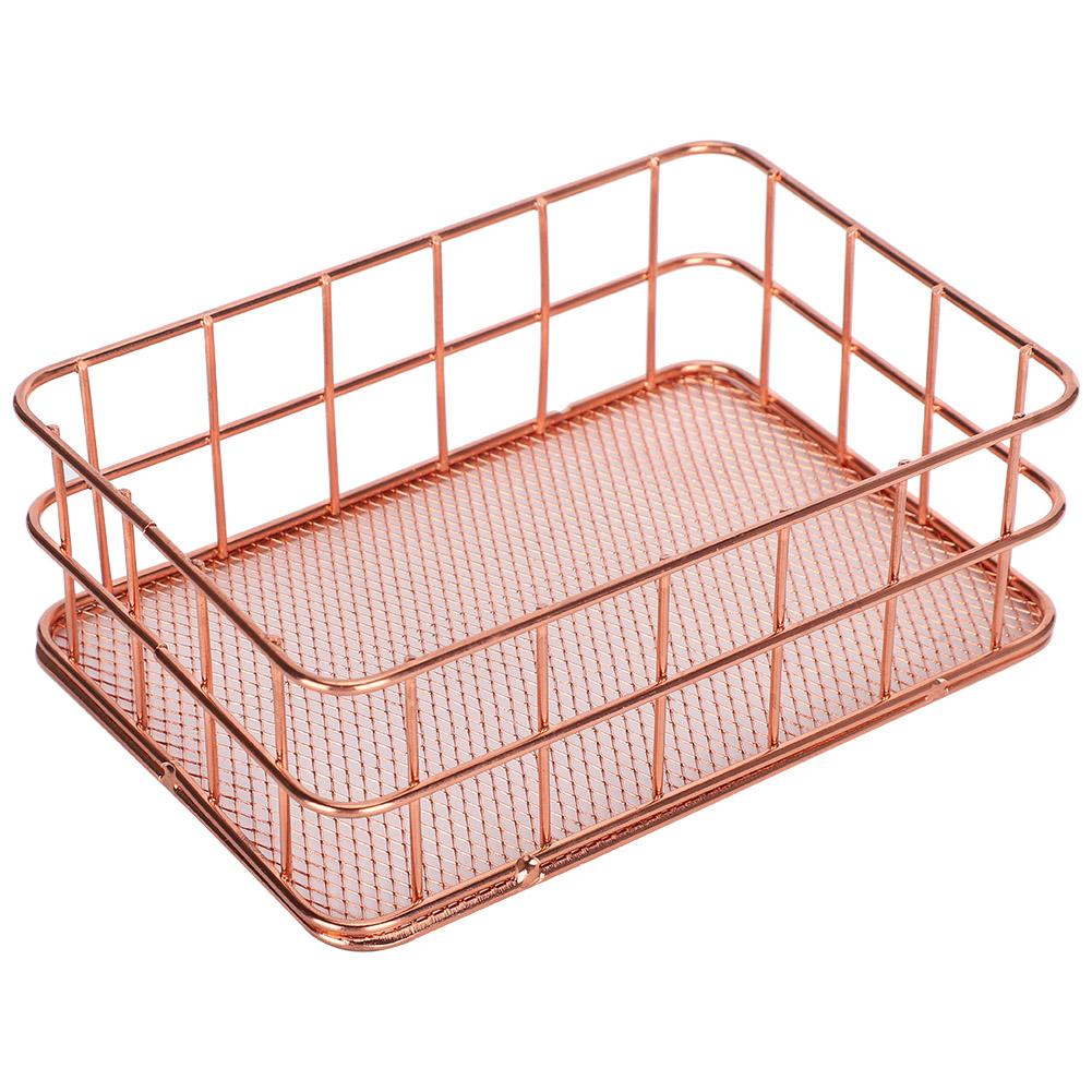 Desktop Storage Basket Rose Gold Metal Grid Fruit Clothing Table Organizing Storaging