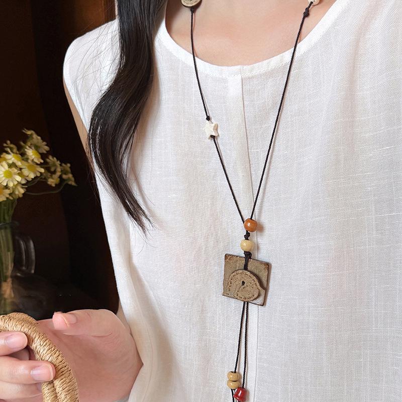 Bohemian Coffee Vintage Tassel Necklace, Ethnic Butterfly Pendant, 2025 Sweater Chain.