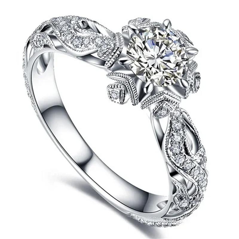 Super Shining Women Fashion Ring Exquisite CopperColor Inlaid Round Flower Stones Wedding Rings for Women Engagement Jewelry