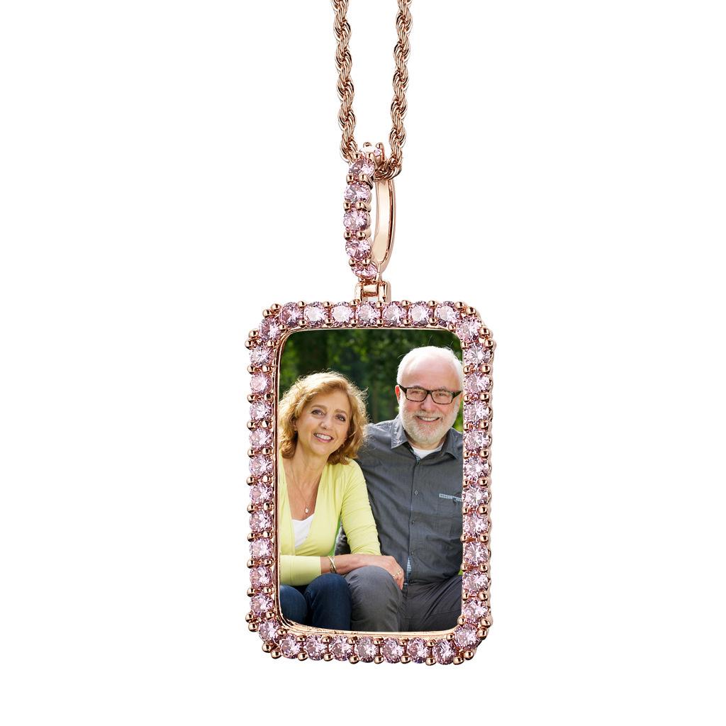European & American Hip Hop Zircon-Embedded Square Photo Frame Necklace - Custom Image Trendy Street Style Pendant