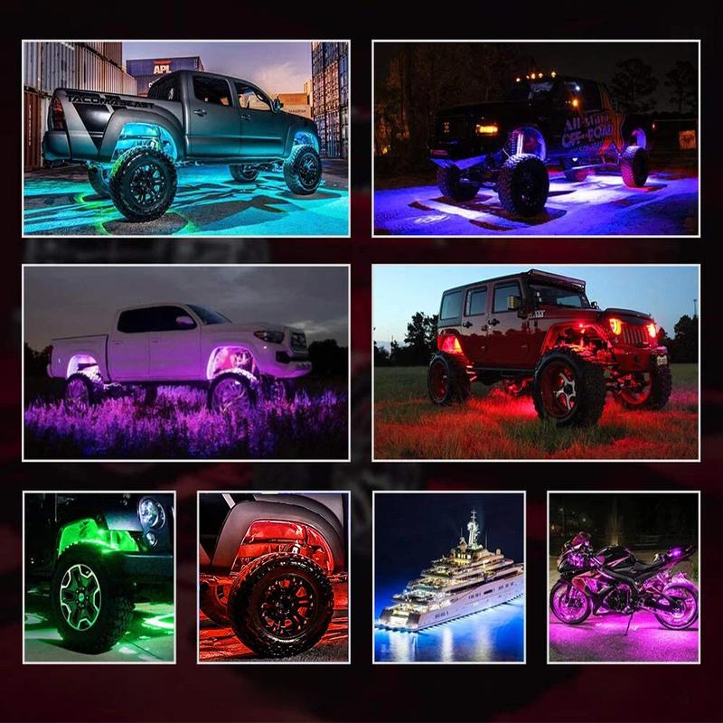 Hochwertige 8-LED-RGB-Rock-Lights mit APP-Steuerung für Jeep Off-Road Truck UTV ATV Unterboden-Radbeleuchtung Auto-LED-Chassis-Streifen