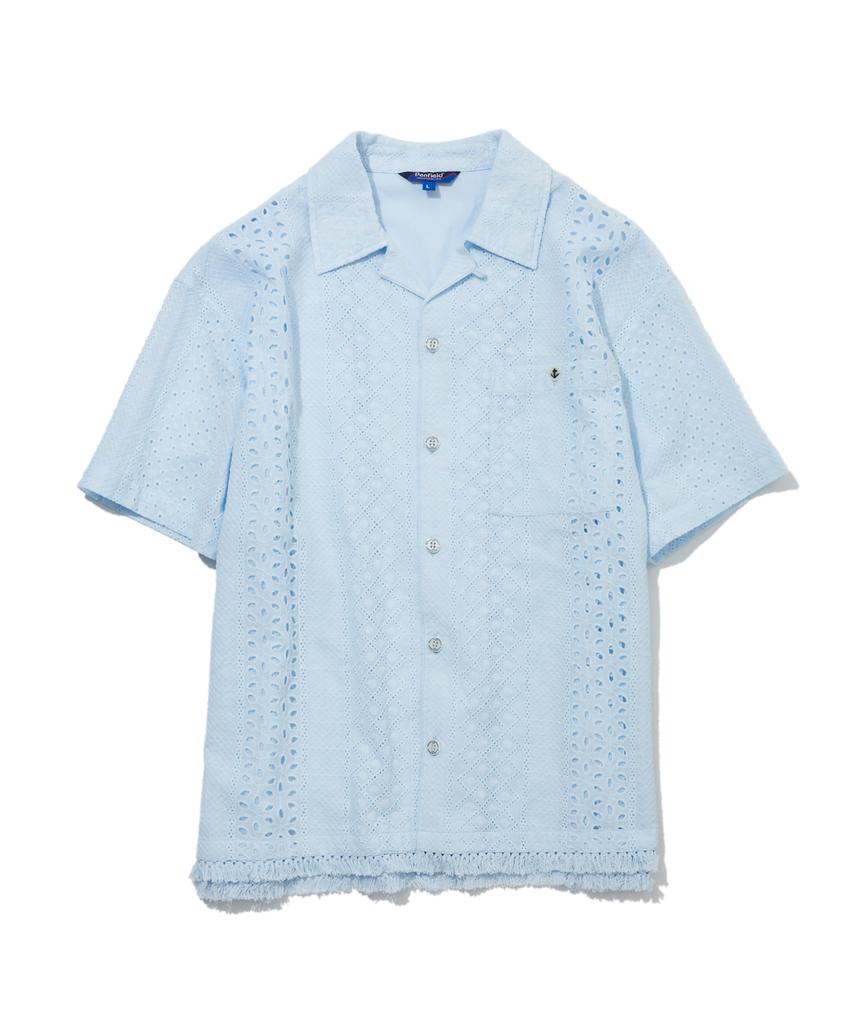 PENFIELD Crochet Open Collar Pocket Short Sleeve Shirt Sky Blue_Fs2Ct21U