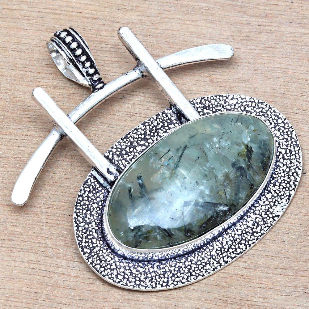 Necklace Prehnite Gemstone Handmade Gift For Her Silver Jewelry 2"