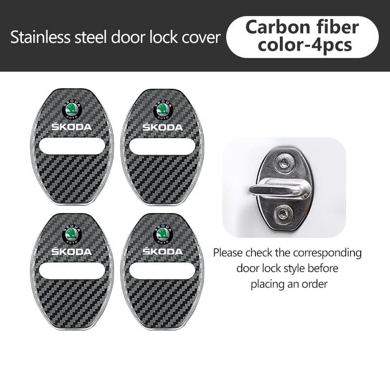AAAJF1 4Pcs Zinc Alloy Car Door Lock Buckle Protective Covers For Skoda S Kodiaq Octavia 2 3 Yeti Karoq Rapid Fabia VII VRS