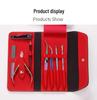 Manicure Tool Set: Precision Tweezers, Small Scissors, Clippers, Pusher, High-End Leather Case