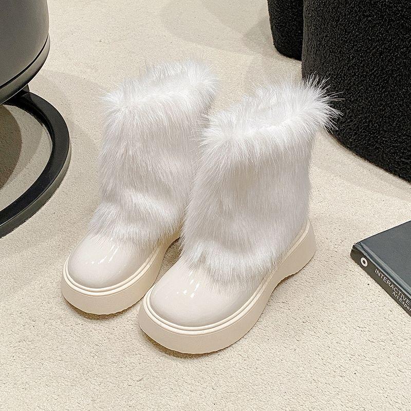 Mode Damen Schneestiefel mit runder Zehenpartie und Plateau, Winterfellschuhe für Damen, 2025 neu, bequem und elegant, Goth Y2k Neuheit, heiße Stiefeletten