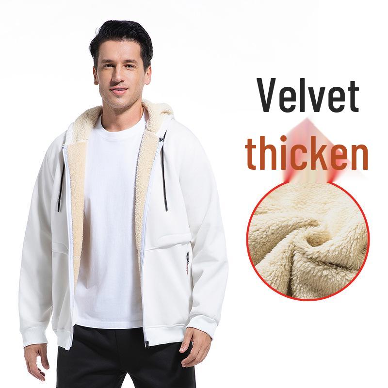 European-Size Autumn Winter Lambswool Fleece-Lined Workwear Cardigan Jacket