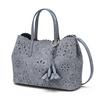 BLue Cowhide FLower Punching Tote Bag L