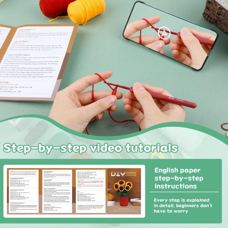 Beginners Crochet Kits DIY Crochet Flower Kits with Crochet Hook, Yarn Balls, Needle, Instructions, Accessories
