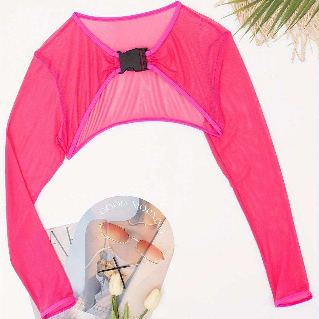2024 Multicolor Long Sleeve Mesh Sun Protection Cover-up Bikini Swimwear Top