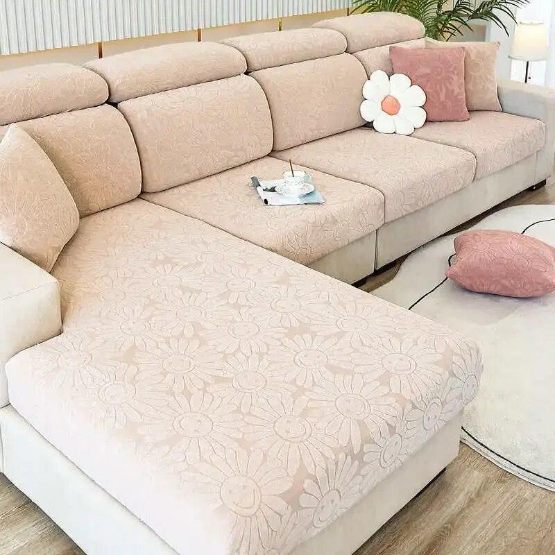 Blumen-Jacquard-Chenille-Sofa-Matratze, elastisch, rutschfest, Couch-Kissen, Schonbezüge, L-förmiger Sofa-Schutz
