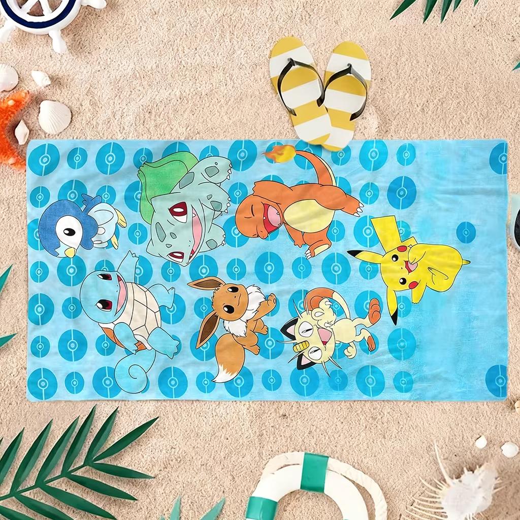 Cute Pokemon Starter Graphic Beach Towel,Microfiber Durable Sand Free,Home Decor Gift,Pikachu&Friends Print Oversized Bath Towel