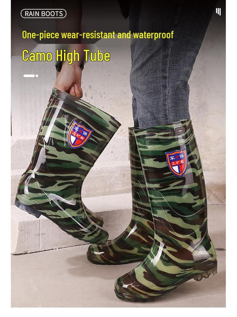 Men's High-Top Waterproof Military Rain Boots with Non-Slip Sole and Labor Protection Rubber Overshoes