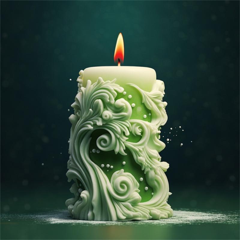 Carved Cylinder Candle Mold, Candle Mold for DIY Candle Gypsum Ornaments Home Decorations, Epoxy Resin Casting