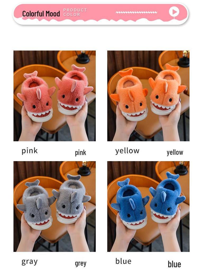 Children's Waterproof Shark Slippers – Non-Slip, Fur-Lined for Boys, Perfect for Autumn and Winter Indoors