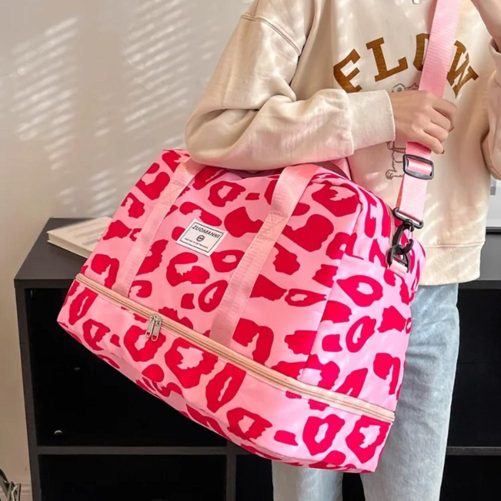 Spacious & Durable Women's Carry-On Travel Bag with Animal Print Nylon Large Capacity Sports Gym Bag  Weekend Overnight Bag