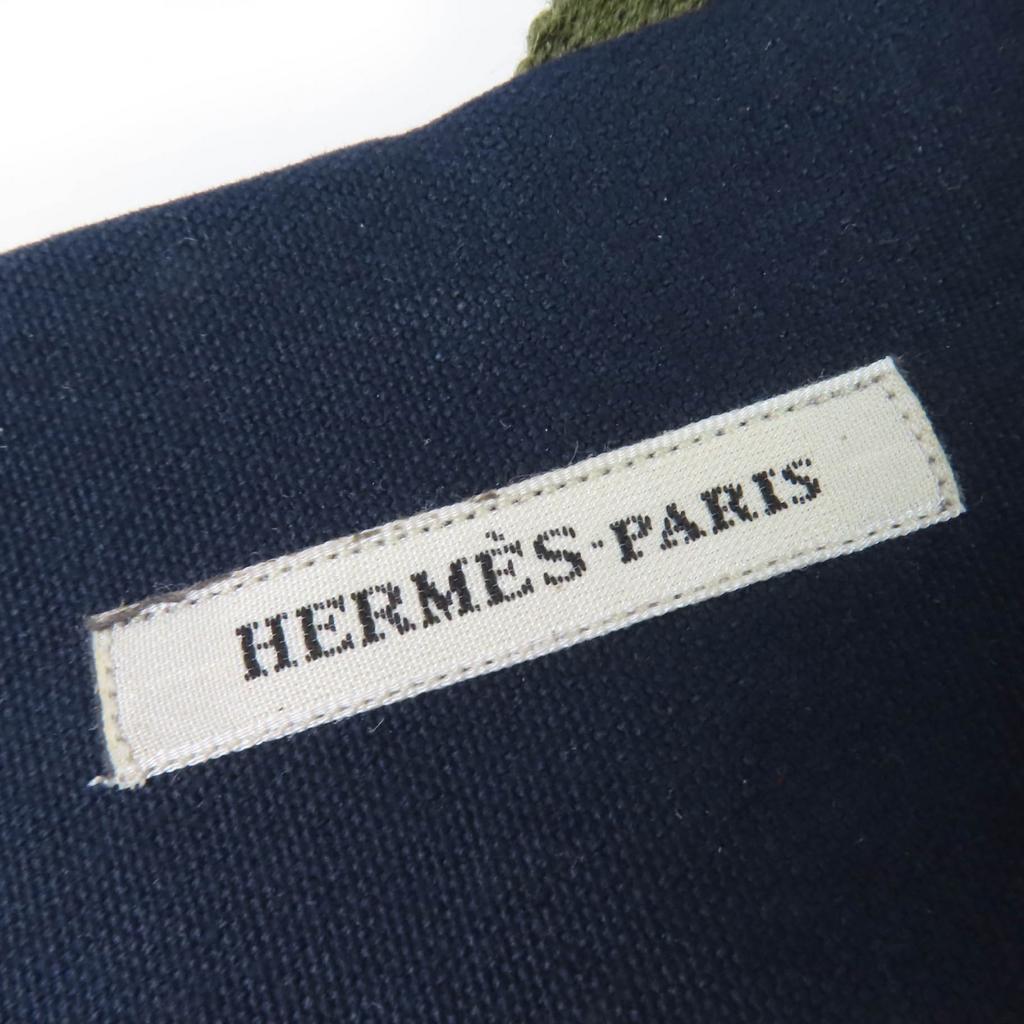 Hermes Sandals Fool Toe Canvas Wood Navy Canvas Women 36 Used